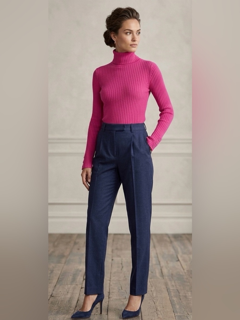 J.McLaughlin Arlette Ribbed Heather Hot Pink Turtleneck Sweater - Size S